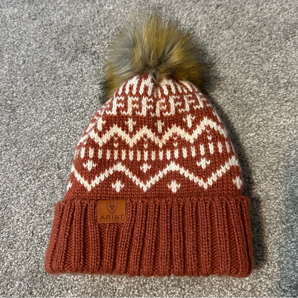 Ariat® Ladies Womens Marsala and Sea Salt Azulejo Pom Winter Hat Beanie